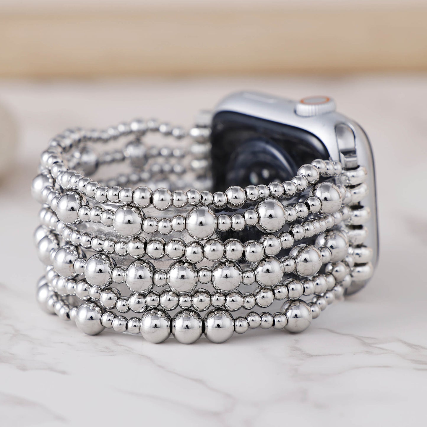 Luxury Platinum Beads Stretch Apple Watch Strap