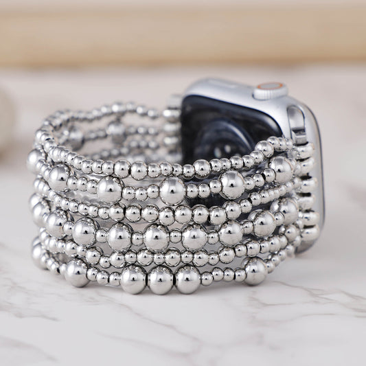 Luxury Platinum Beads Stretch Apple Watch Strap