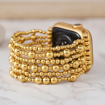 Gold beaded Apple Watch band - marble background