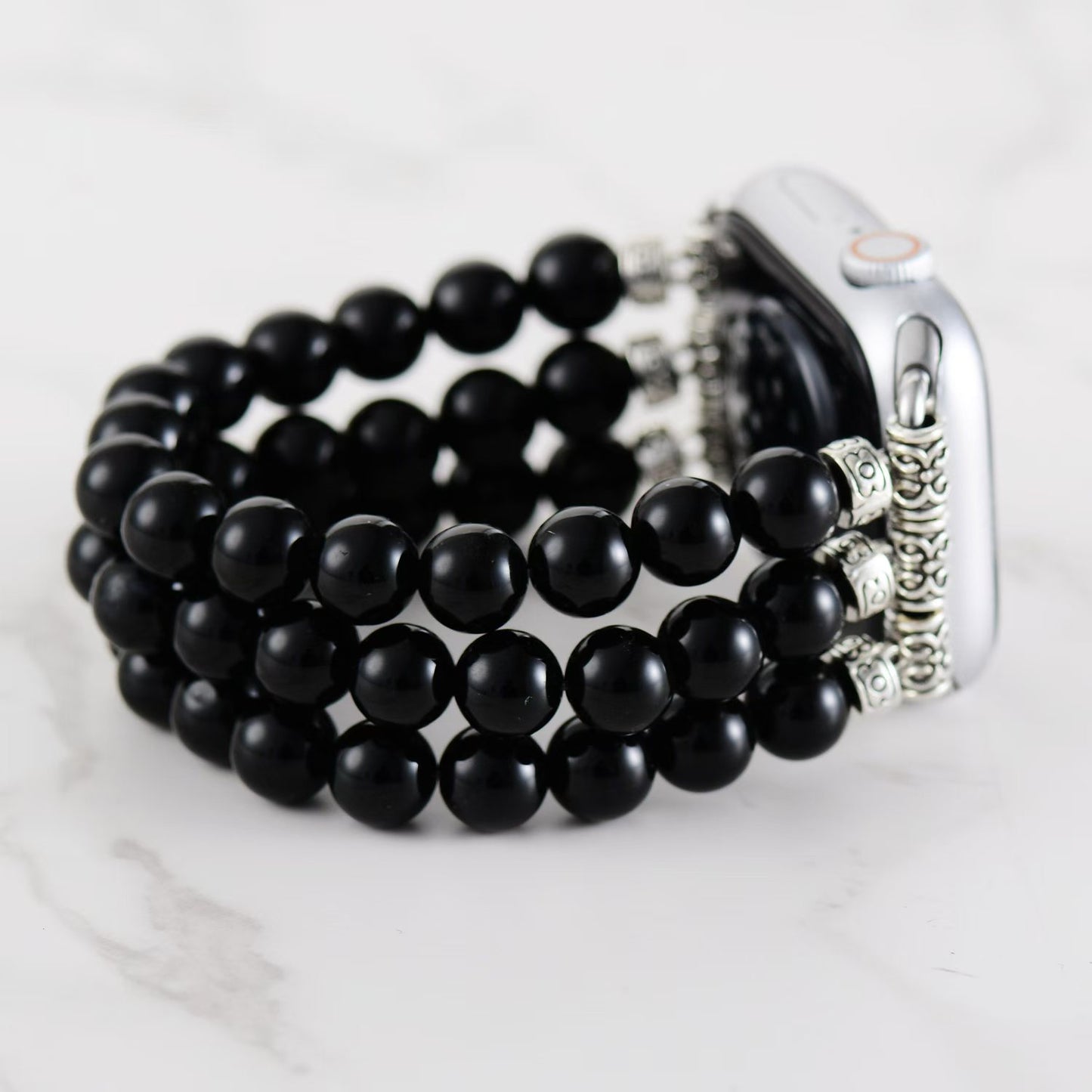 Elegant Black Onyx Beads Elastic Apple Watch Band