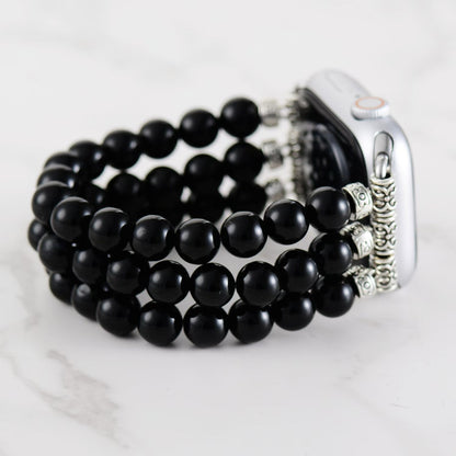 Elegant Black Onyx Beads Elastic Apple Watch Band
