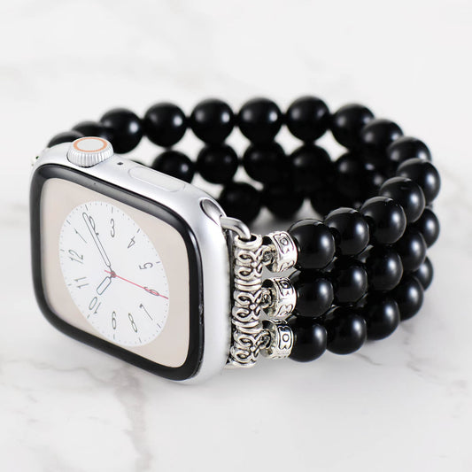 Elegant Black Onyx Beads Elastic Apple Watch Band