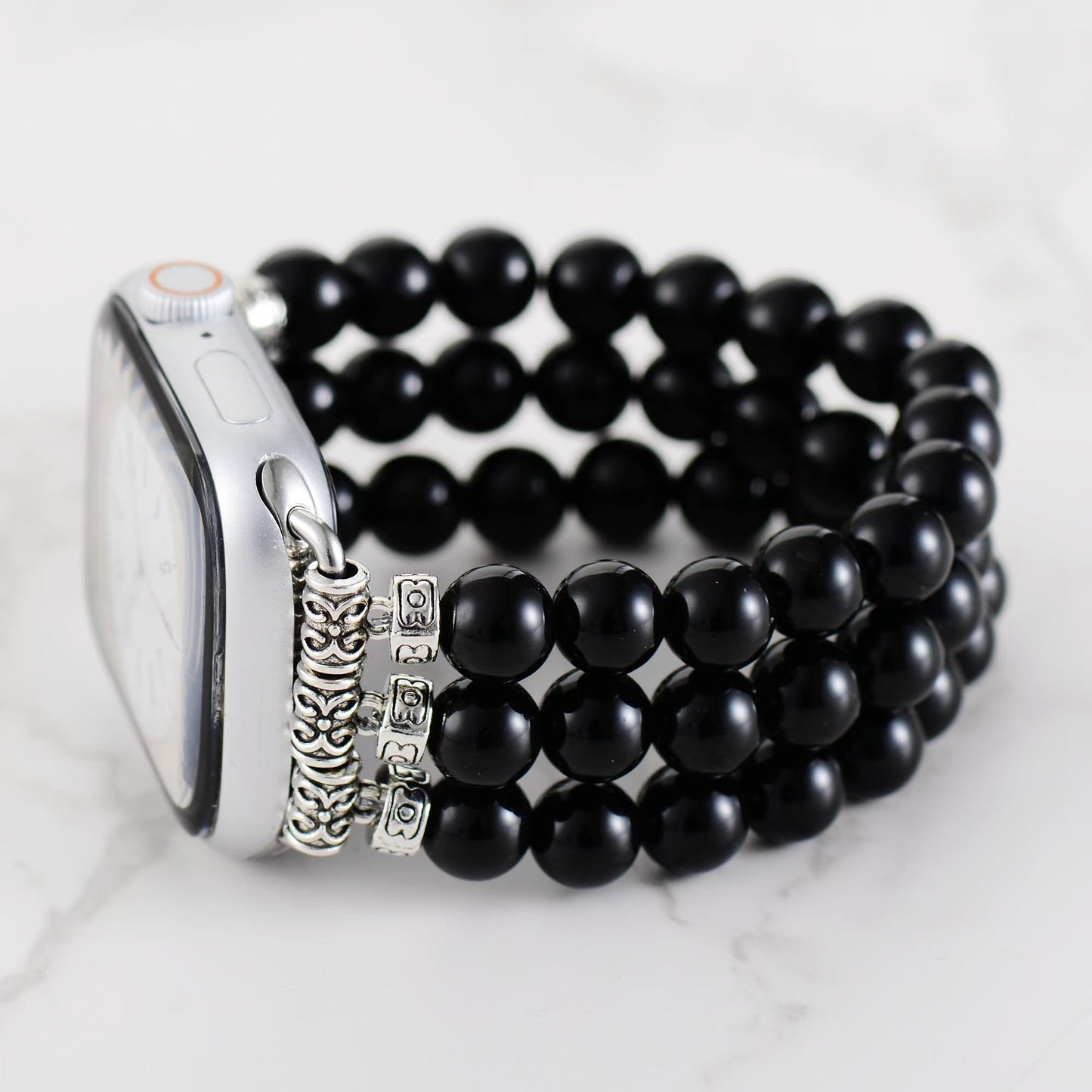 Elegant Black Onyx Beads Elastic Apple Watch Band