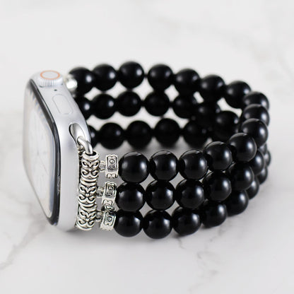 Elegant Black Onyx Beads Elastic Apple Watch Band