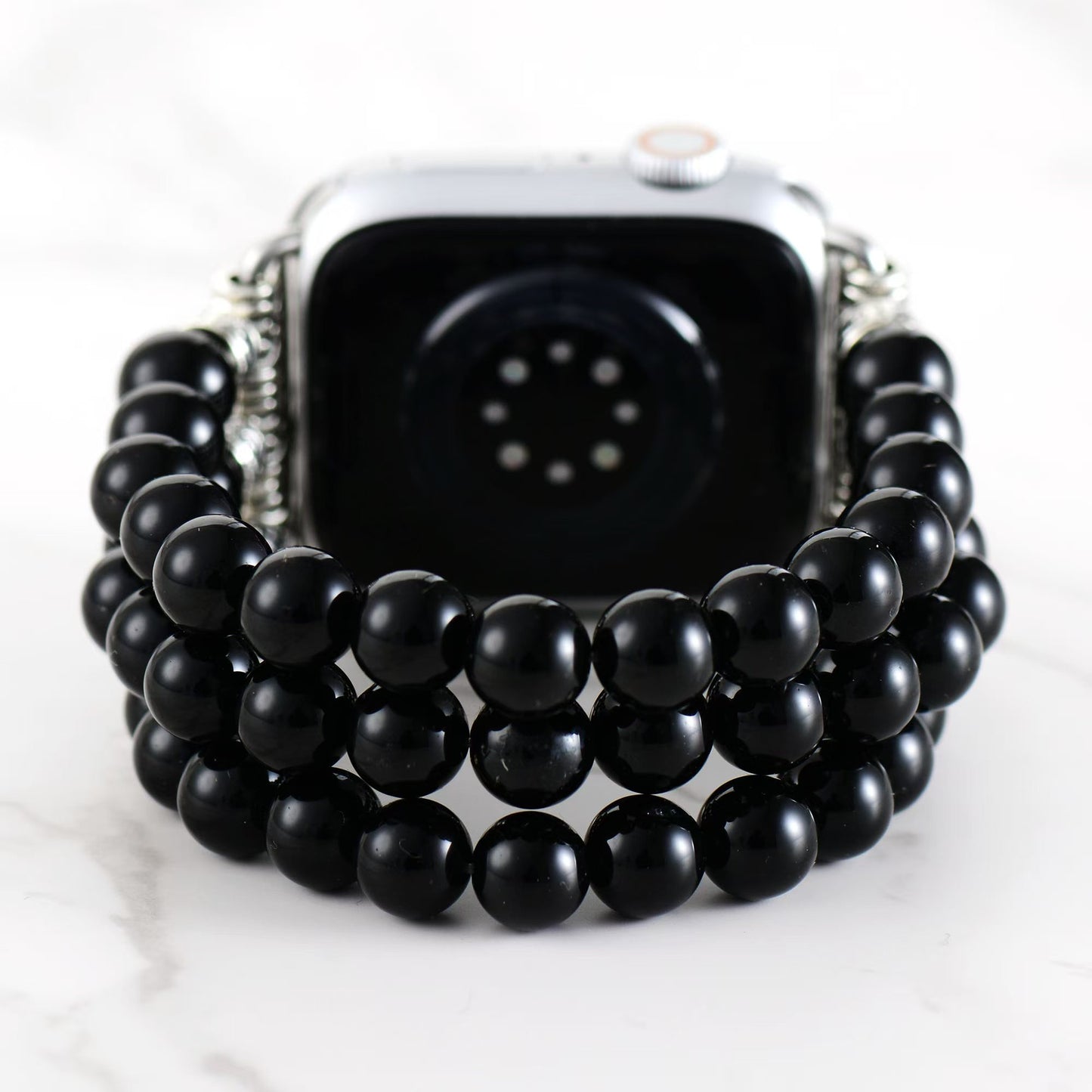 Elegant Black Onyx Beads Elastic Apple Watch Band