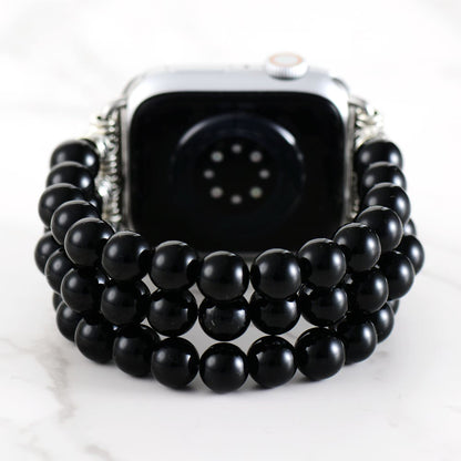 Elegant Black Onyx Beads Elastic Apple Watch Band