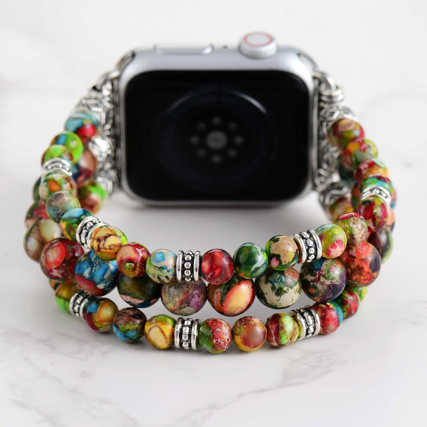 Colorful Imperial Jasper Stretch Apple Watch Strap