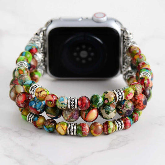 Colorful Imperial Jasper Stretch Apple Watch Strap