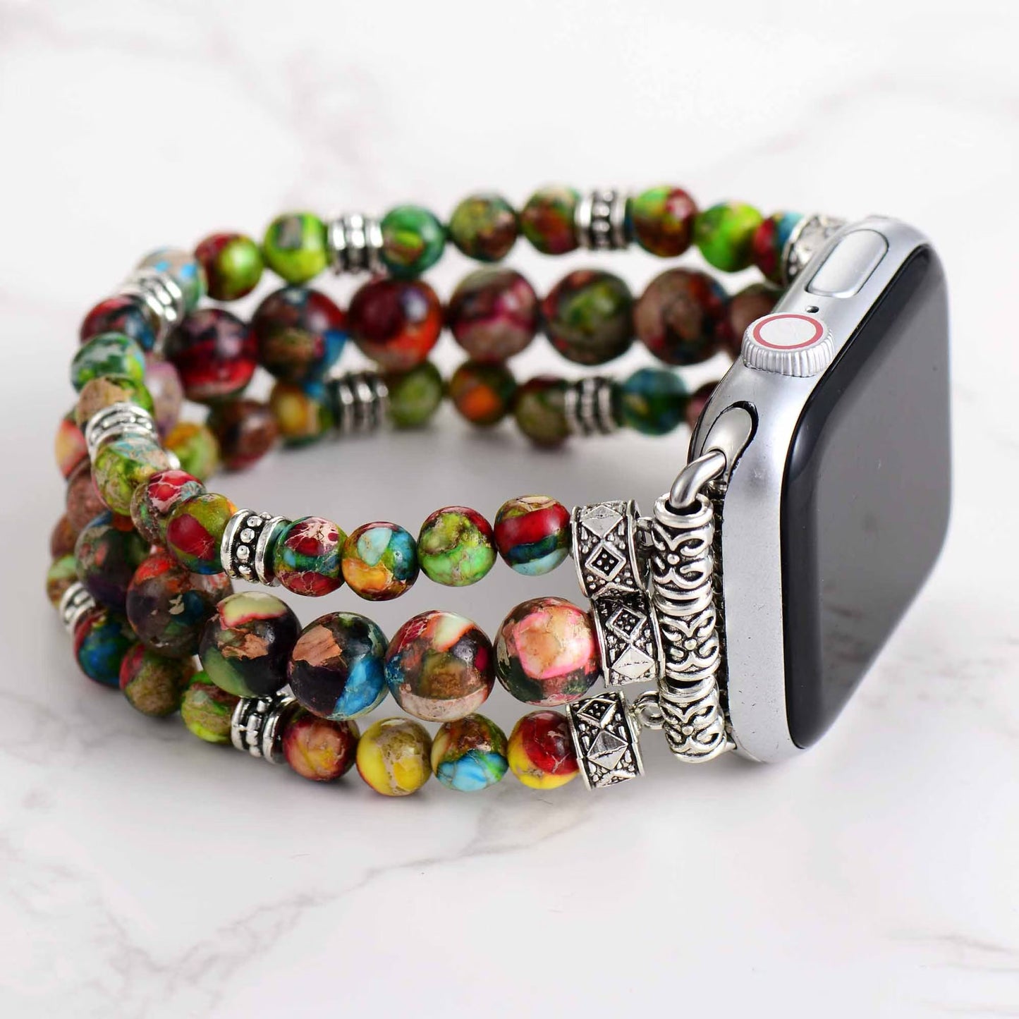 Colorful Imperial Jasper Stretch Apple Watch Strap